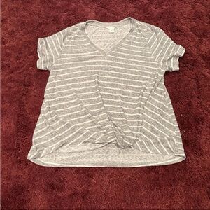 Caslon Heather Gray Striped V-Neck Tee